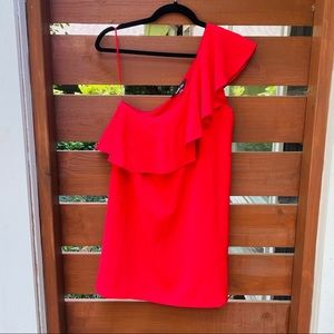 Bright red one-shoulder dress!